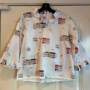 Women's Ruffle Collar Printed Blouse - Multicolor